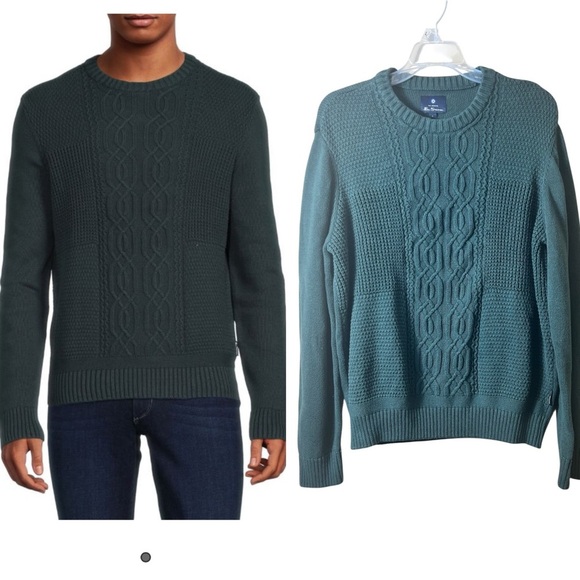 Ben Sherman Green Cable Knit Crewneck Cotton Sweater Size Large Fisherman - Picture 6 of 6